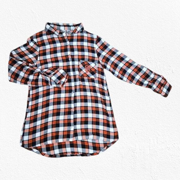 San Francisco Giants Orange Plaid Official MLB Button Down Flannel Size Medium - Picture 1 of 7